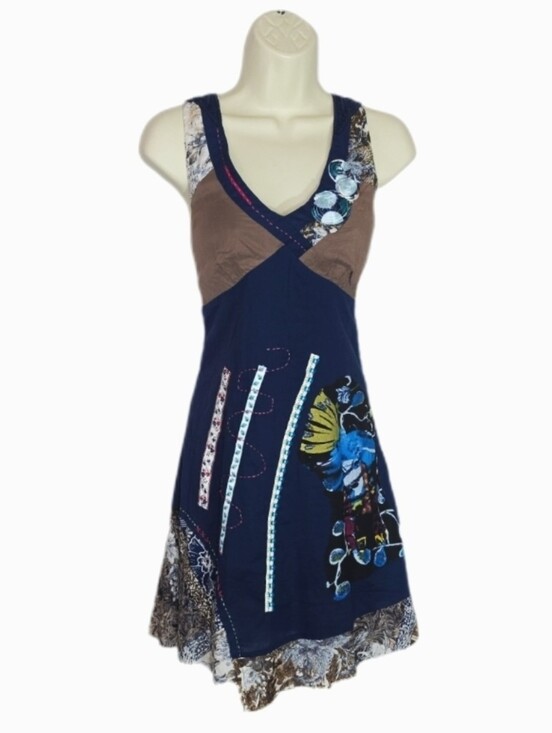 Toi et Moi Dresses & Skirts - Toi Et Moi Dress Floral Embroidered Sleeveless Boho Patchwork Blue Size S